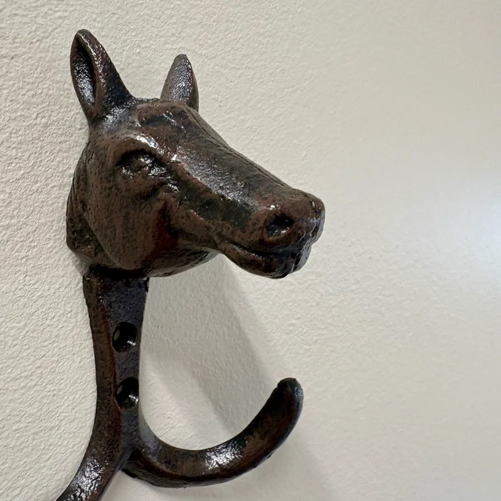 Cast Iron Horse Head Wall Hook - Brown
